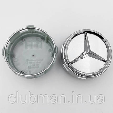 Ковпачки (заглушки) + подіум (бочка) у литі диски Mercedes Benz (Мерседес) 75 мм Сріблясті (A000400 09), фото 1