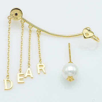 XUPING Сережка Кафа Позолота 18к "DEAR" з перлами Висота 8.2см, Ширина 1.5см