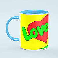 Чашка «Love is» фон желтый, цвет голубой