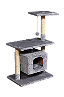 Домик когтеточка для кота дряпка для кошки Мур-Мяу "Буржуй" 40х60х96 см в джутовой веревке Серый + Удочка