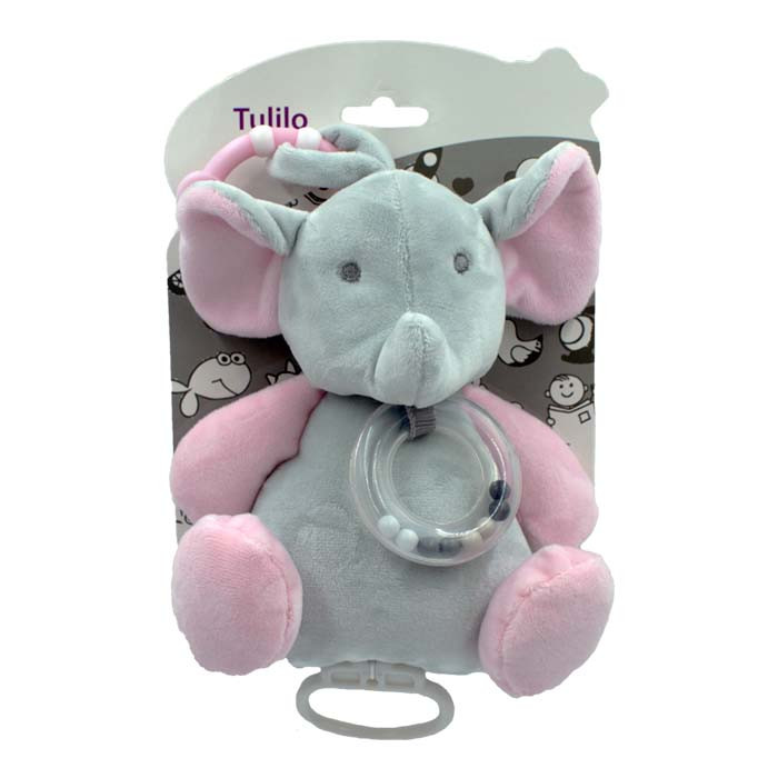 Музична іграшка для малюка підвіска на коляску, ліжечко Слоник рожевий 18см, Tulilo, 9007