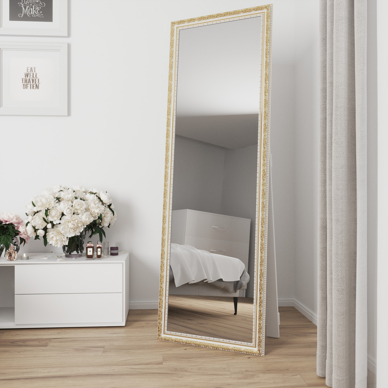 Дзеркало в повний зріст підлогове 180х60 Біле з патиною золота Black Mirror в магазин, фото 1