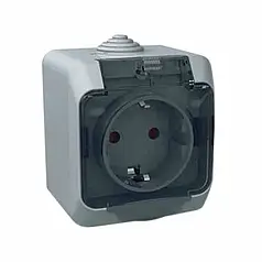 Розетка одинарна зовнішня IP44 Schneider серія Cedar Plus Сірий WDE000643