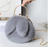 Чорна! Хутряна сумка зі штучного хутра "Вушка", сумка-клатч із ланцюжком через плече, фото 5