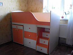 Кровать детская с выдвижным столом, ящиками и выдвижной лестницей-комодом ДЛ1 Merabel, фото 2