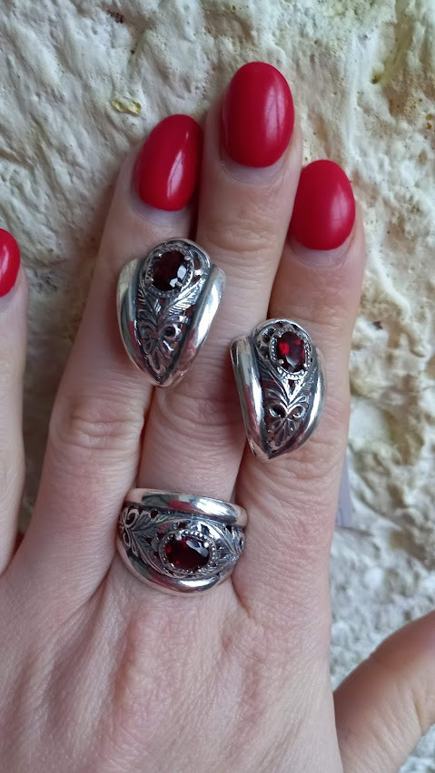 Срібний комплект із гранатом, фото 1