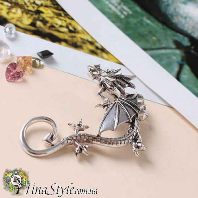 Каф на вухо дракон без проколювання унісекс Панк Готичний Earcuff Кліп-каф сережки Кліпс