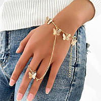 Красивый браслет цепочка с бабочками Цвет золото Бижутерия в подарок девушке на 8 марта