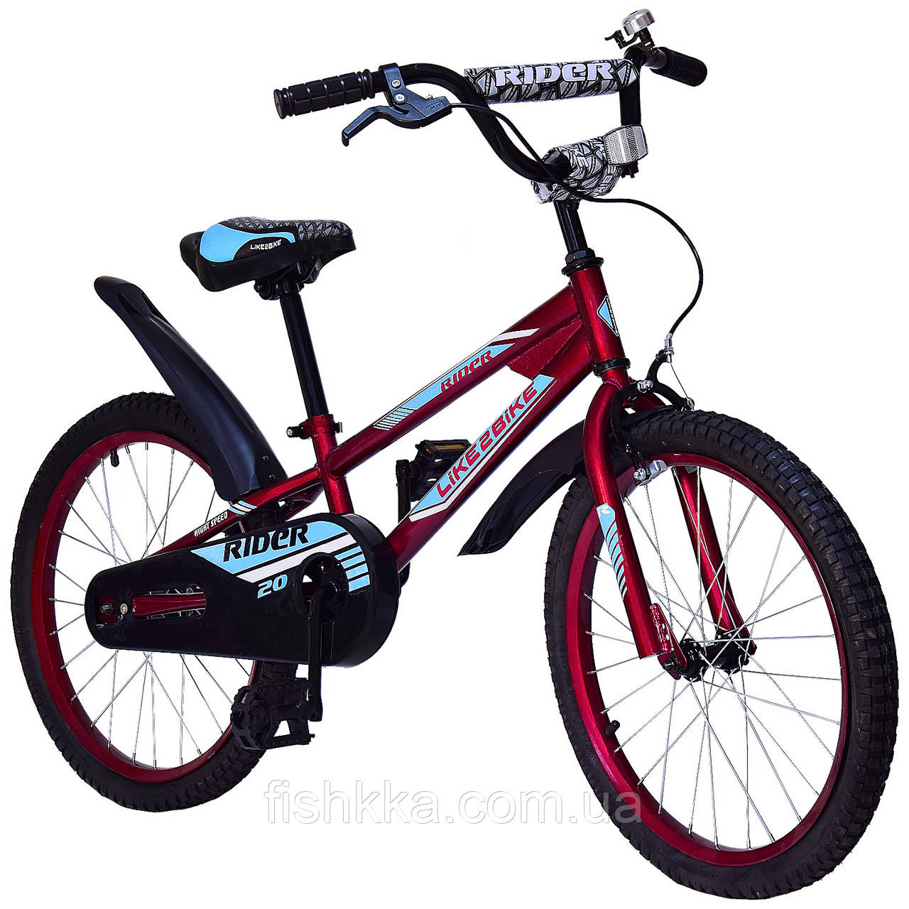 Велосипед дитячий 2-колір.20" Like2bike Rider, чорний, рама сталь, з дзвінком, ручне гальмо