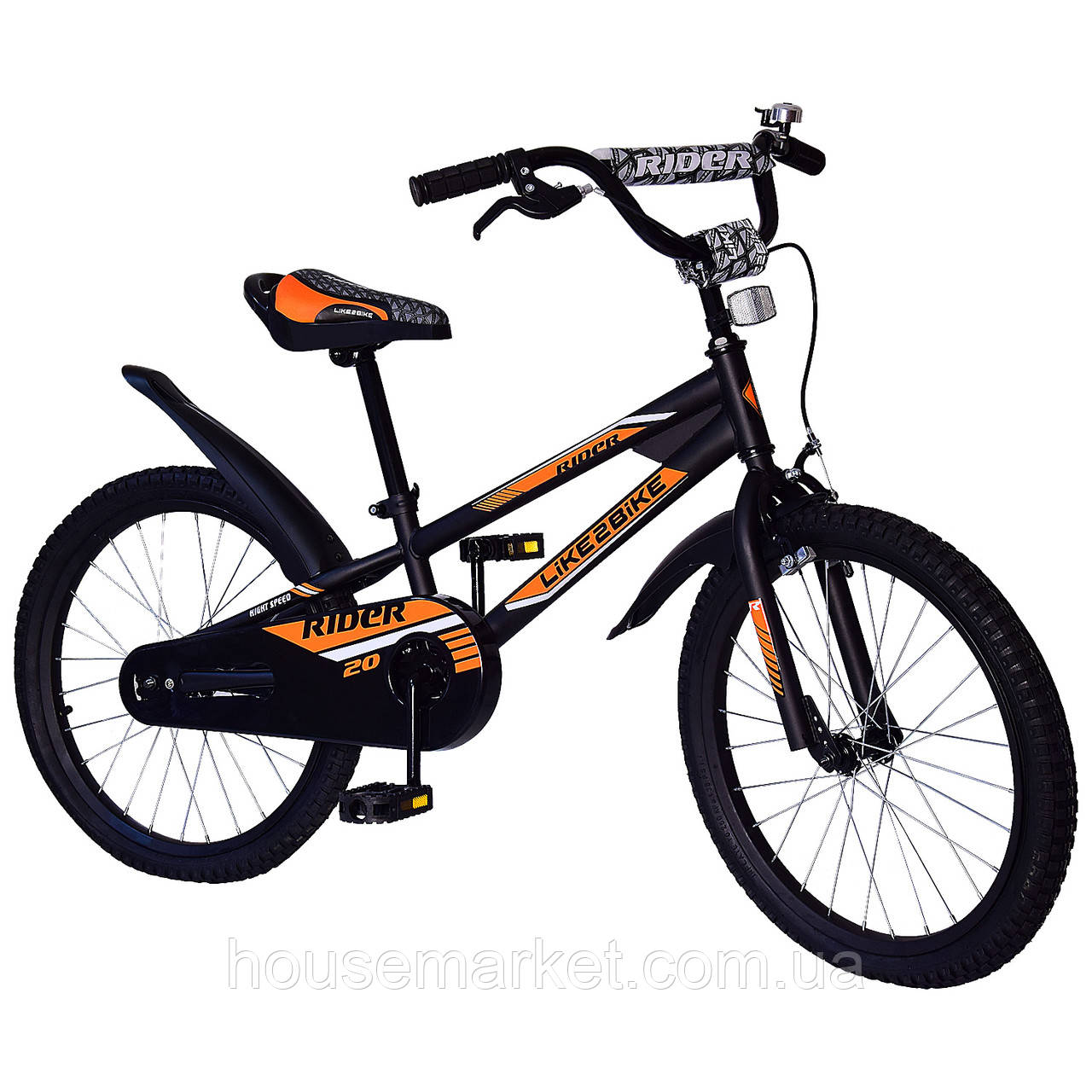 Велосипед дитячий 2-колір.20" Like2bike Rider, чорний, рама сталь, з дзвінком, ручне гальмо