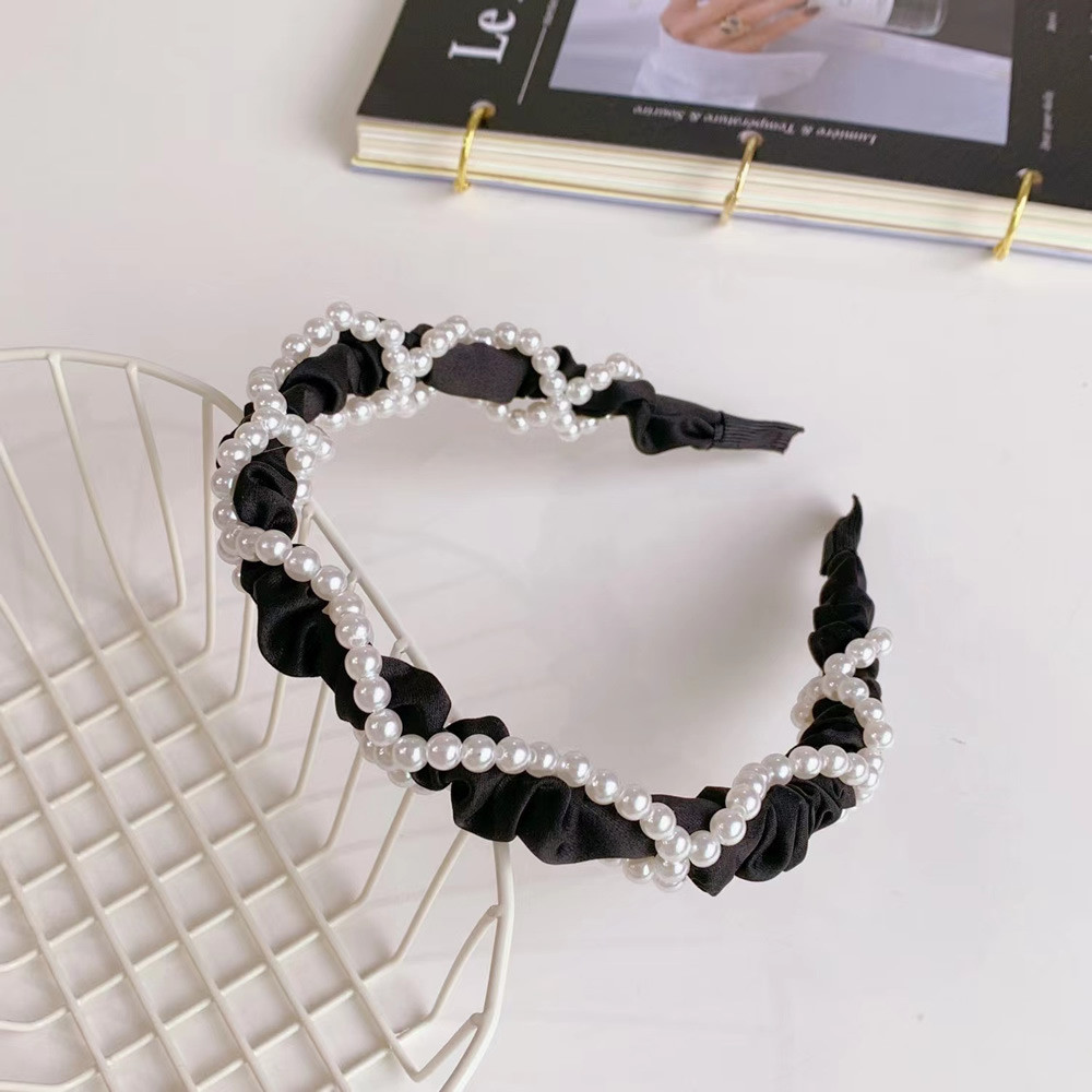 Ободок на голову / обруч/ аксесуар для волосся/ ошатний обруч/ з перлами / чорний