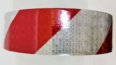 Светоотражающая самоклеющаяся КРАСНО-БЕЛАЯ лента рулон 50 м, ширина 5 см, фото 2