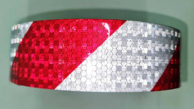 Світловідбивна самоклеюча ЧЕРВОНО-БІЛА стрічка рулон 50 м, ширина 5 см, фото 3