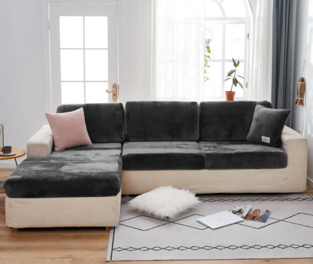 Чохли на диванні подушки на резинці, накидки на подушки сидіння дивана мікрофібра замша Homytex Темно сірий, фото 1