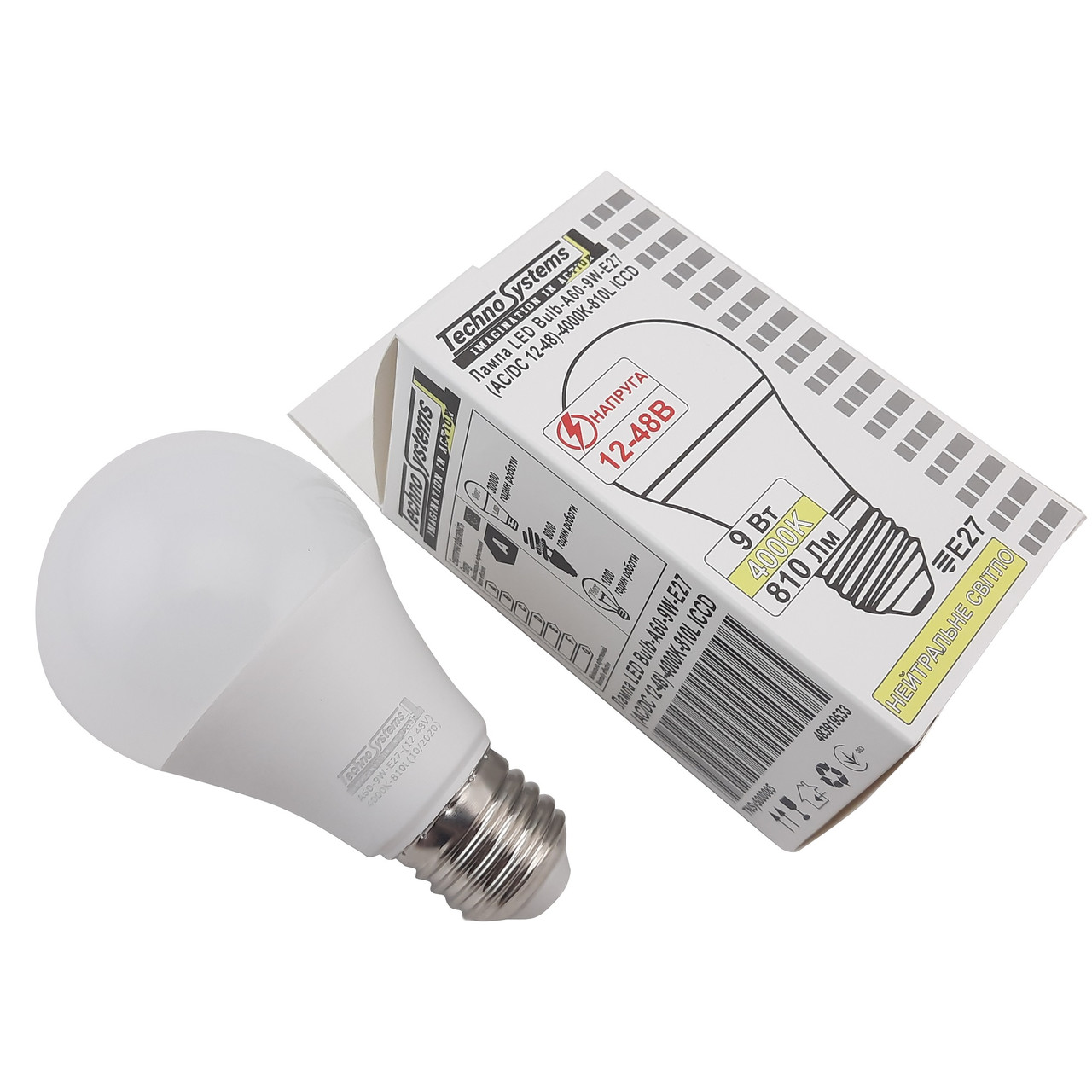 Лампа світлодіодна низьковольтна LED Bulb-A60-9W-E27-(AC/DC 12-48V)-4000K-810L ICCD TNSy