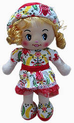 Лялька м'яка 55 см у різнобарвному платті з кучерями та капелюшками