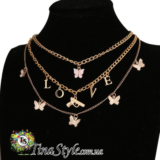 Кольє Чокер на шию цепьс з метелики ланцюжок з метеликами золотий колір Підвіска Choker, фото 1