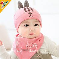 Детский комплект шапка с хомутом для малышей - размер 44-48 см - весна-осень набор демисезонный - хлопок