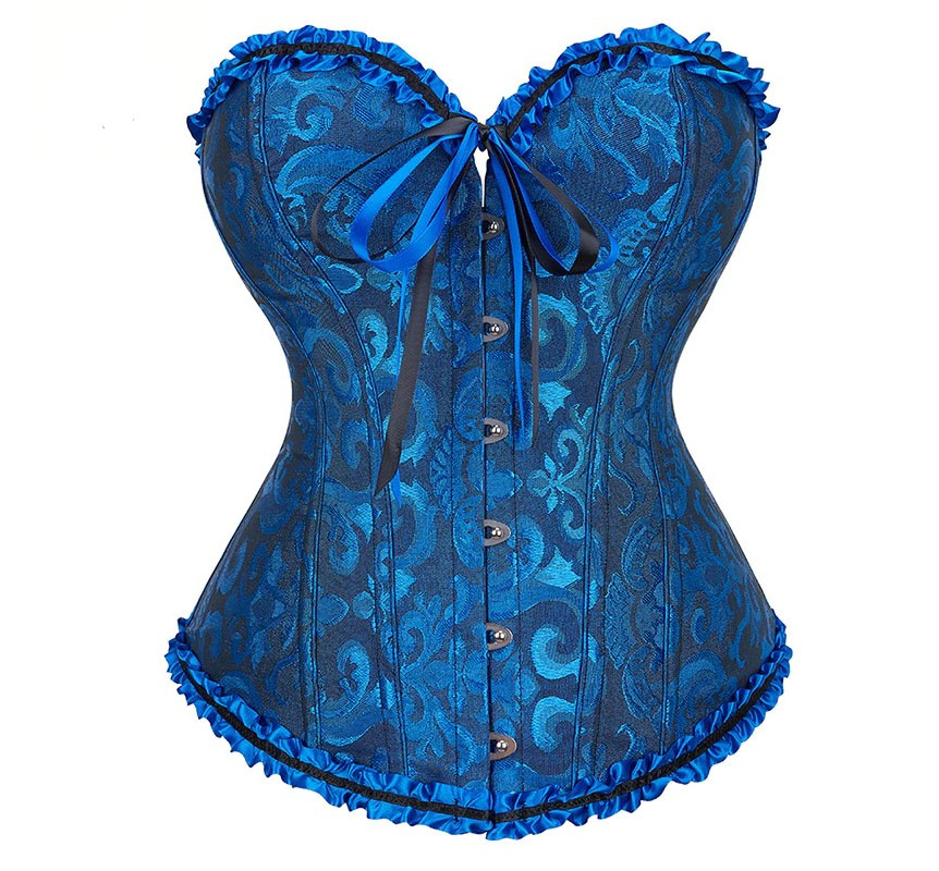 Корсет синій на шнурівці, корсет жіночий жакардовий, фото 1