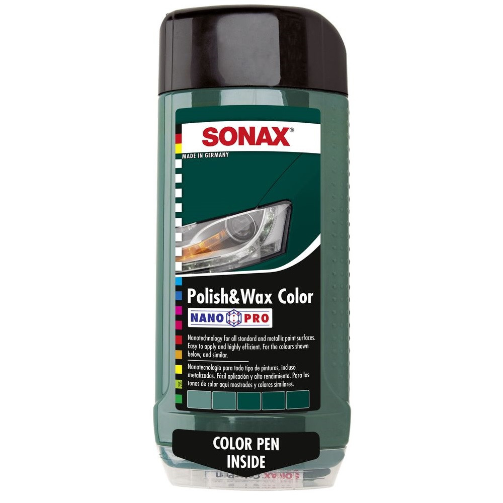 Кольорова поліроль з воском SONAX Polish & Wax Color NanoPro зелений 500 мл (296700)