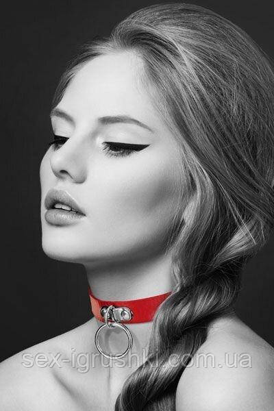 Чокер з кільцем для повідця Bijoux Pour Toi - FETISH Red, екошкіра SO1880