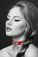 Чокер з кільцем для повідця Bijoux Pour Toi - FETISH Red, екошкіра SO1880