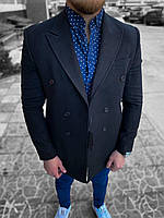 Мужское стильное тёплое демисезонное пальто на весну/осень чёрное