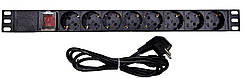 Блок розеток 1U 19" (WT-2261A-GER-8WAY-WO) з викл., алюм. корп., 8 розеток, (кабель живлення в подарунок), Black