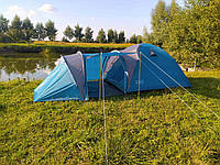 Палатка туристическая шестиместная двухкомнатная двухслойная с тамбуром Zano Lago 6-ти местная синяя