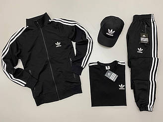 Спортивний костюм чоловічий футболка кепка Adidas чорний комплект весняний осінній адідас
