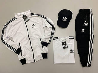 Спортивний костюм чоловічий футболка кепка Adidas комплект адідас весняний осінній чорний-білий