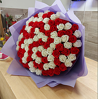 Букет 101 мыльная роза, композиция цветы из мыла большой букет, ПРЕМИУМ качество 101шт роза из мыла