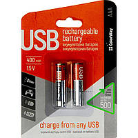 Акумулятори ColorWay AAA micro USB (1.5B,400mAh) Li-Polymer/блістер 2шт