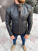 Мужская брутальная кожаная куртка из эко кожи чёрная. Мужская кожанка чёрного цвета
