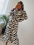 Жіночий м'який довгий халат із поясом чорно-білий «Зебра», фото 10