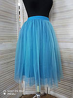 Женская юбка из мягкой евросетки Разные цвета и размеры Насыщенный голубой