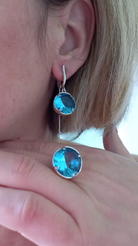 Срібний комплект із блакитним каменем, фото 1