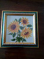 Набор для рисования камнями на холсте "Три подсолнуха"  1