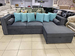 Новинка 2025!! Кутовий диван у кольорі Графіт із бірюзовими подушками.