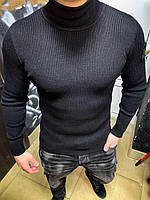 Мужской стильный гольф STONE ISLAND (черный) Обтягивающий свитер