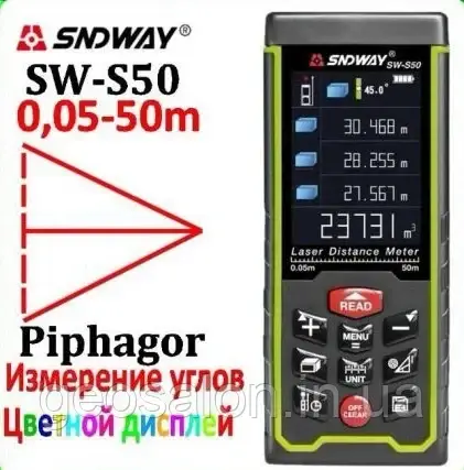 Лазерний далекомір SNDWAY SW-S50, лазерна рулетка на 50 метрів з цифровим рівнем (SW-S50)