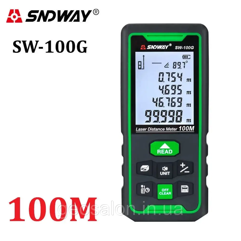 Лазерний далекомір SNDWAY SW-100G, на 100 метрів, зелений промінь і кут нахилу (SW-100G)