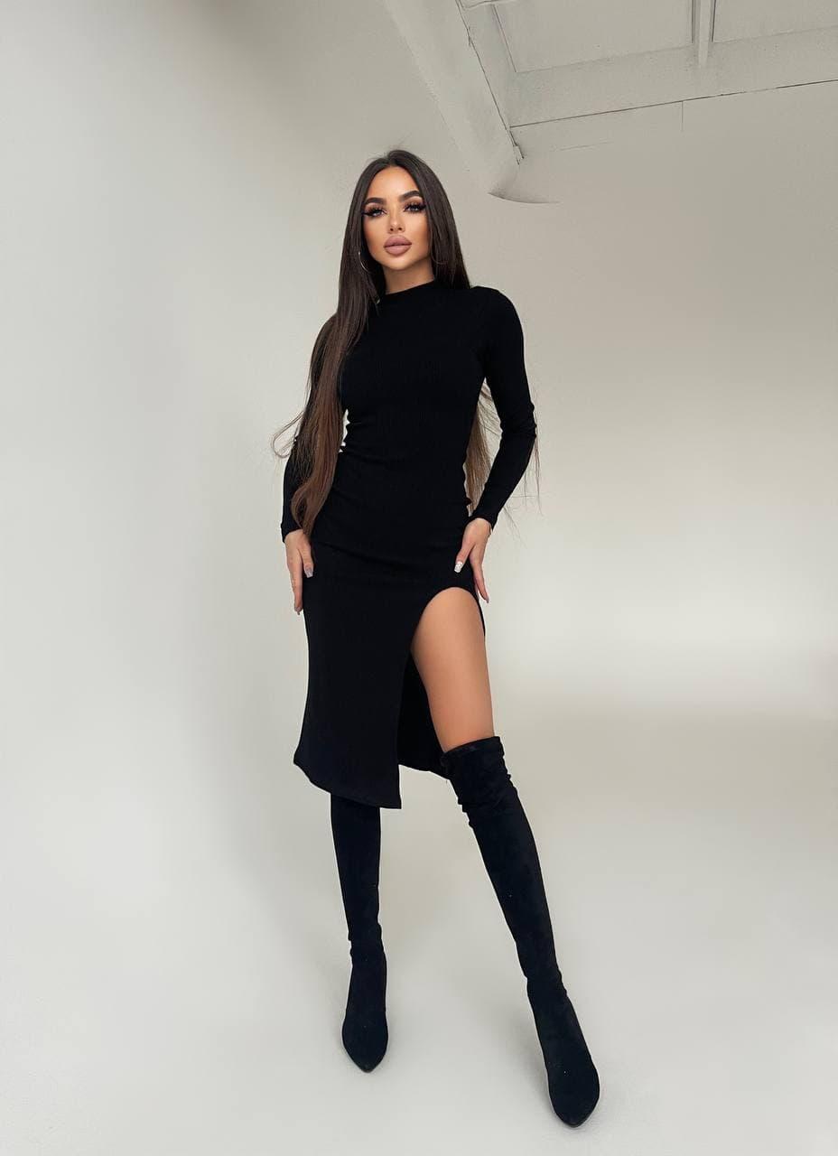 Стильне плаття гольф із розрізом і довгим рукавом ангора, фото 1