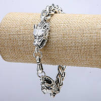 Браслет-ланцюг "Голова Вовка" сріблястий метал 15х37мм s-8мм L-20см + - купити біжутерію дешево оптом в інтернеті
