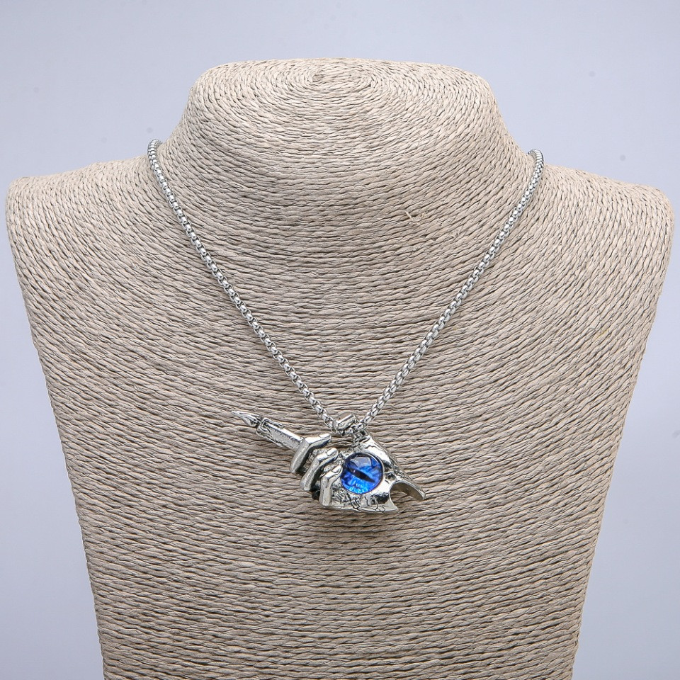 Кулон "Рука-свічка Око дракона" 60х30мм на ланцюжку L-70см + - сріблястий метал купити біжутерію оптом в інтернеті