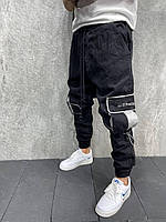 Мужские стильные джинсы чёрные с накладными карманами модель 2022