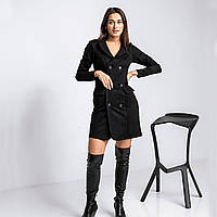 Черное замшевое платье-пиджак с двубортной застежкой 46