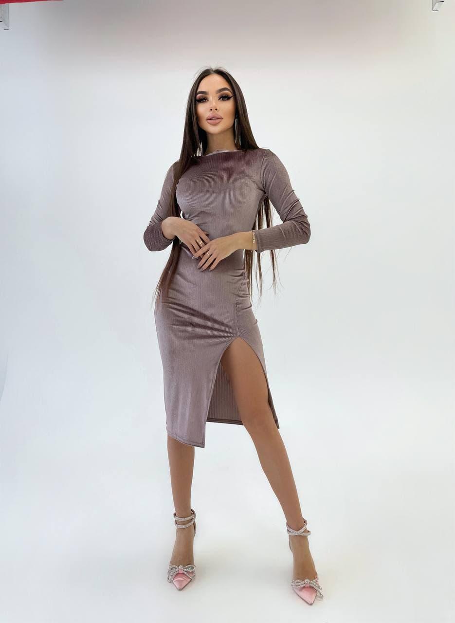 Плаття обтисле з розрізом велюр із люрексом