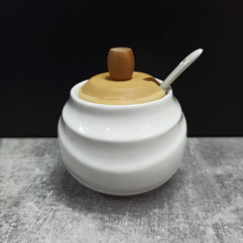 Цукорниця Ceram-Bamboo з ложкою та бамбуковою кришкою 300 мл Білий BD-375-311