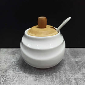 Цукорниця Ceram-Bamboo з ложкою та бамбуковою кришкою 300 мл Білий BD-375-311